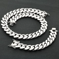 Polished S925 sterling silver Cuban link chain necklace and bracelet jewelry set for men - Platinum Color (Width 22mm)