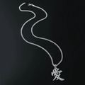 Collana in acciaio inossidabile argento con ciondolo carattere cinese Amore - Catena Cubana in Acciaio Inossidabile / Color Acciaio (Carattere Amore)