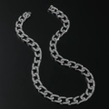 Herren Hip-Hop Silberne Kubanische Kette mit funkelnden Kristallen und Verschluss - Silber / 50cm