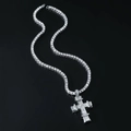 Collier tennis hip-hop pour homme avec pendentif croix givré sur fond noir intense - 0.4*50cm Collier Boucle de Montre Monorang / Argent (Croix)