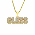 Collier hip-hop plaqué or avec chaîne torsadée et pendentif BLESS orné de strass brillants - Chaîne en acier inoxydable 0,3*60cm / Or (BLESS)