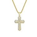 Collana con ciondolo a croce dorata hip hop con zirconi scintillanti e catena rope - Croce d'Oro (Catena a Corda in Acciaio Inossidabile)