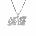 Collar de hip hop con cadena de cuerda y colgante de letras NEVER SAY DIE para hombre - Estilo Plateado (Cadena Cuerda Acero Inoxidable 0.3*60cm)