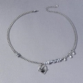 Collana a cuore con gemma nera e ciondoli in zircone su catena a maglie miste - Argento - Collana a Cuore