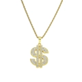 Collana hip hop con ciondolo a segno del dollaro dorato e cristalli lucidi - 0,3x60cm (Catena a Corda) / Oro (Segno del Dollaro)