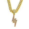 Collana cubana ghiacciata con pendente a fulmine rosa e bianco per stile hip hop - Set di collane / Oro (Fulmine) - Con Catena Cubana / 50cm