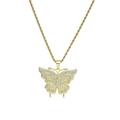 Collier pendentif papillon doré avec cristaux blancs et chaîne torsadée style hip-hop - Or