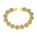 Hip hop vergulde armband met iced out pavé diamant smiley links en een stevige insteeksluiting - 8 inch / Goud
