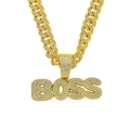Herren Hip-Hop BOSS Anhänger Halskette mit Kristallen und vergoldeter kubanischer Kette - Halskette mit Anhänger / Gold