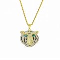 Collana con ciondolo a testa di leone hip hop in oro con diamanti e occhi verdi - Catena a fune in acciaio inossidabile da 60 cm / Oro