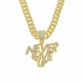 Hip hop style gold Cuban chain necklace featuring icy Never Give Up letter pendant - Cuban Chain Set / Gold
