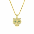 Collar con colgante de cabeza de leopardo dorado hip hop con ojos verdes y cristales - Dorado