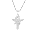 Macro detail of silver Ankh cross pendant with pavé cubic zirconia and Horus eye - Silver
