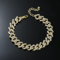 Cavigliera cubana dorata stile hip hop con strass e chiusura a moschettone sicura - Stile Rombo Dorato a Fila Singola