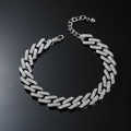 Cavigliera cubana hip hop in argento con maglie a rombo tempestate di diamanti scintillanti - Cavigliera in strass a doppia fila a rombi / Argento