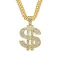 Détail du pendentif dollar hip hop serti de cristaux sur une chaîne cubaine dorée - Or (Dollar) - Avec Chaîne Gourmette de 50cm