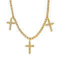 Collana tennis hip hop in oro con tre ciondoli a croce decorati con zirconi splendenti - Oro
