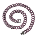 Collar de cadena cubana gunmetal con pavé de circonitas rosas estilo hip hop urbano - Collar Púrpura