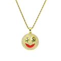 Hiphop Goldkette mit Dollar-Smiley Anhänger und glänzenden Zirkonia Steinen - Gold