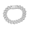 Gros plan du bracelet gourmette cubaine argenté 15mm serti de strass brillants doubles - Argent-8 pouces
