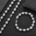 Detail of silver hip hop jewelry set with 8mm zircon spheres and lobster clasp - Bracelet (17.78cm) / Platinum
