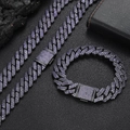 Close-up of hip hop Cuban link jewelry set with purple zircons and gunmetal plating - Necklace / 24 inch / Purple