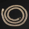 8mm gold Cuban link chain necklace with iced out cubic zirconia for hip hop streetwear - 24 Inches (60.96cm) / Gold