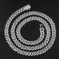 Iced out 8mm Cuban link necklace with sparkling zircons and a secure box clasp for men - 24 Inches (60.96cm) / Platinum