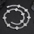Iced out Cuban link ketting met klavertjes en zirkonia in hiphop-stijl - Halsketting 24 Inch (Lengte 60,96 cm) / Platina