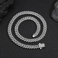 Silver 8mm diamond-encrusted Cuban link chain necklace with square zircon clasp for men - 24 Inches (60.96cm) / Platinum