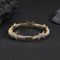 Hip hop style gold barb wire tennis bracelet with cubic zirconia and spring clasp - 9 Inch (Length 22.86cm) / Gold