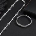 Détail de l'ensemble collier et bracelet à maillons épines hip hop avec zircons cubiques - Collier 18 Pouces (45.72cm) / Argenté
