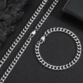 Vista dettagliata del set collana e bracciale a maglia cubana da 6 mm in argento su pietra - Collana / Color Acciaio / 24 pollici