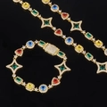 Set di gioielli di lusso con pietre preziose colorate e zirconi placcati in oro lucido - Collana da 24 pollici / Oro
