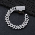 Bracciale cubano da uomo da 16mm con tre file di zirconi cubici in finitura argento - 9 pollici (22.86cm) / Platino