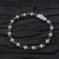 Dettaglio di un bracciale tennis argento con pietre nere tonde ed elementi a forma di stella - 9 pollici / Oro Bianco Zircone Nero