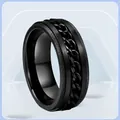 Anillo giratorio de hombre en acero de titanio negro con cadena rotativa. - Talla 7 / Negro Mate Cadena Giratoria