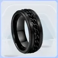 Schwarzer Spinner-Ring für Herren aus Titanstahl mit drehbarer Kette. - Größe 7 / Matt Schwarz Rotierende Kette