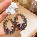 Detailed 925 silver drop earrings featuring purple beads and vibrant marquise crystals - Silver Earring Post - Gold - Green