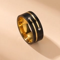 Bague minimaliste en acier titane noir et or avec accents en cristaux scintillants - Taille 7 / Style Strass Brossé / Largeur de Bande Moyenne / Noir & Or