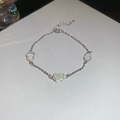 Silver bracelet featuring green jadeite gourd charms and sparkling zircon inlays - Bracelet - Silver Gourd