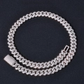 Mens 15mm hip hop cuban link necklace with four rows of sparkling white zircon stones - Platinum / 18 Inches (45.72cm)