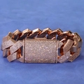 Detail of rose gold Cuban link bracelet with iced out cubic zirconia and box clasp - Rose Gold