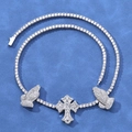 Collana tennis Hip Hop in argento S925 con croce in moissanite e mani in preghiera - 18 pollici / Platino