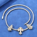 Hip hop gold tennis chain necklace with iced out cross and praying hands pendants - Gold