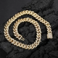 12mm gouden Cubaanse ketting met dubbele rij zirkonia op zwarte vulkanische steen - 24 Inch (60.96cm) / Goud