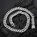 Zilveren 12mm Cubaanse schakelketting met dubbele rij zirkonia's in hiphopstijl - 16 Inch (40.64cm) / Platina