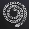 12mm Iced out hip-hop Cuban link chain necklace with silver finish and micro-pave zircons - Silver