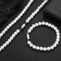 Elegant 8mm white pearl necklace and bracelet set with silver cylindrical metal clasps - Necklace 24 Inch (Length 60.96cm) / Pearl White