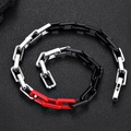 Men's 9mm square link hip hop chain necklace in silver, black, and red stainless steel - Color Block